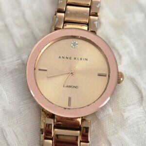 Anne Klein Diamond Dial Bracelet Watch – Rose Gold, 32.5mm, Gently Used